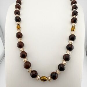 Vintage Maruel Mahogany Obsidian 1950s/1960s Crystal Beaded Necklace